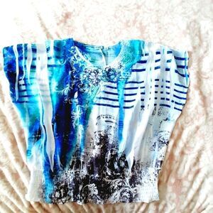 Cato Sz XL blue loose fit blouse beach top